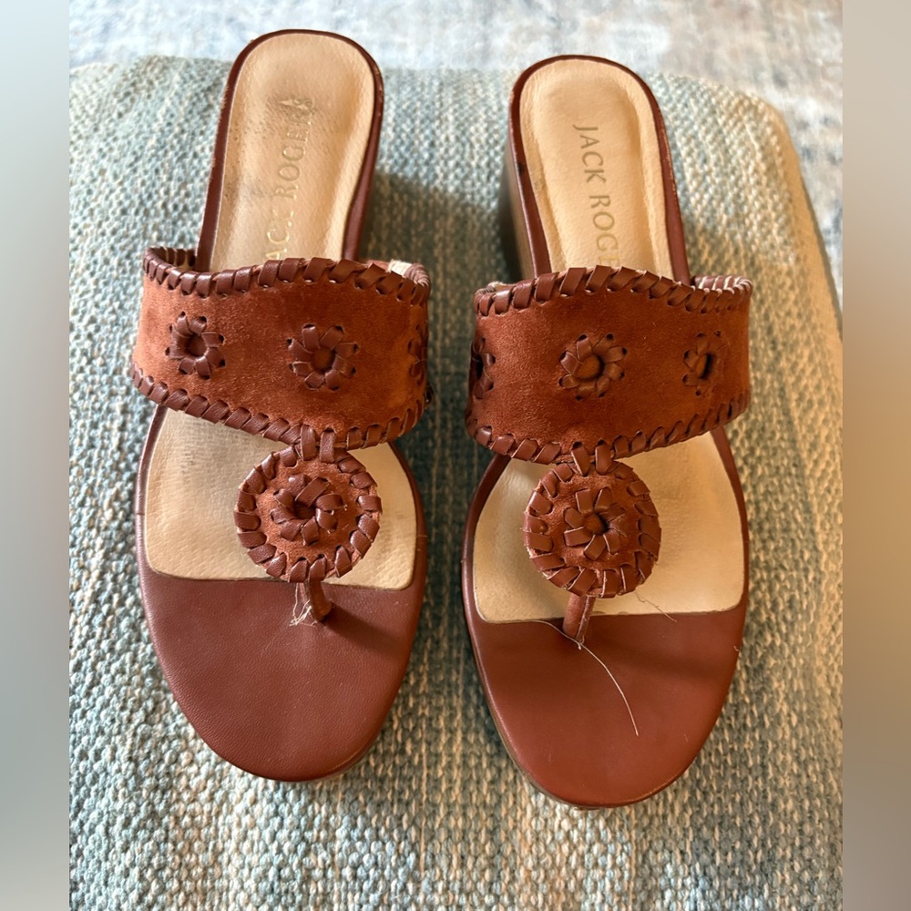 Jack Rogers Brown Leather Sandals with Medallion Detail